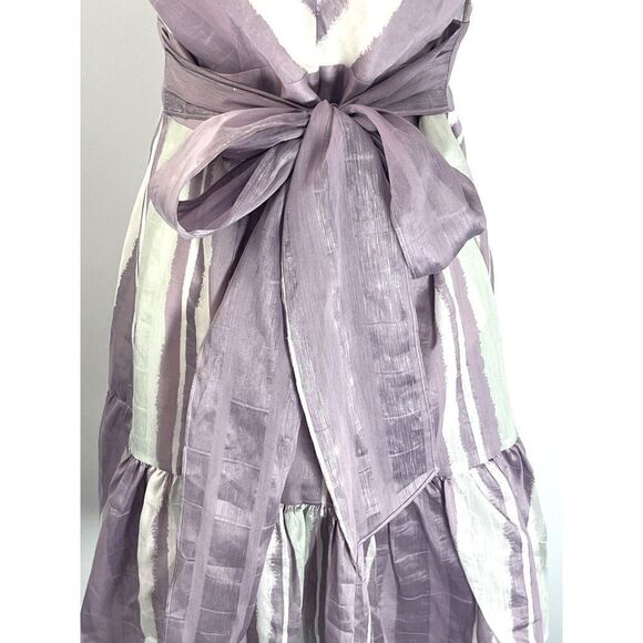 Rebecca Taylor Faux Wrap Ruffle Hem Dress Bow Silk Linen Sleeveless Size 10 - Picture 9 of 15